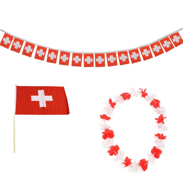 FANSET EM Fußball &quot;Schweiz&quot; Switzerland Girlande Mini Hand Flagge Hawaiikette