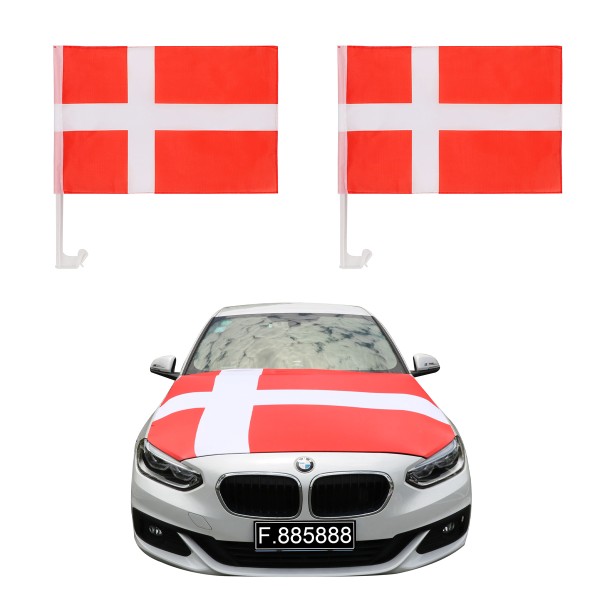 Auto-Fan-Paket EM &quot;Dänemark&quot; Denmark Fußball Flaggen Außenspiegel 3D Magnet Motorhaubenüberzug
