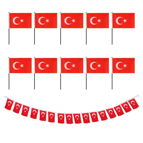 FANSET EM Fußball &quot;Türkei&quot; Turkey Girlande 10x Handflaggen