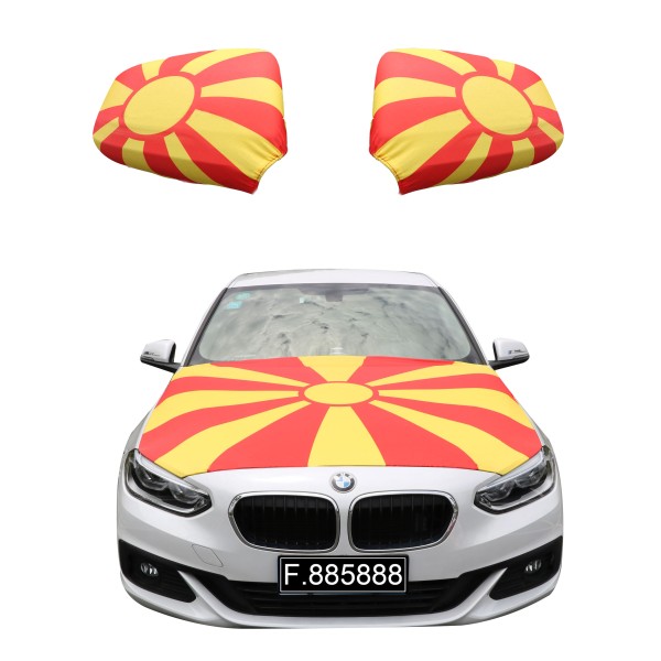 Fanset Auto EM &quot;Nordmazedonien&quot; Mazedonia Fußball Motorhaube Außenspiegel Flagge