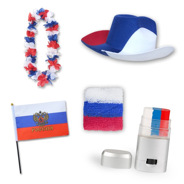 Fan-Paket EM &quot;Russland&quot; Russia Wappen Fußball Hut Kette Schminke Schweißband Flagge