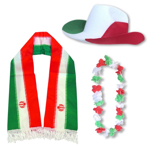 Fan-Paket &quot;Iran&quot; WM EM Fußball Schal Hawaiikette Hut Fanartikel