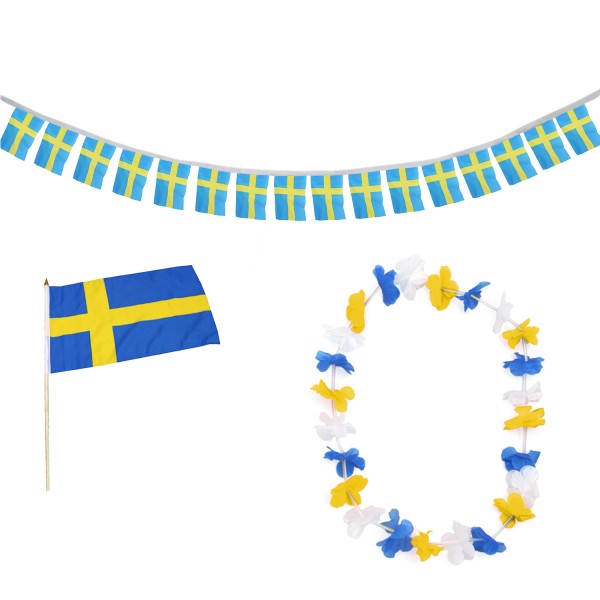 FANSET EM Fußball &quot;Schweden&quot; Sweden Girlande Mini Hand Flagge Hawaiikette