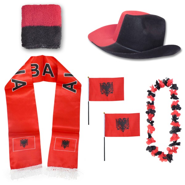 Fan-Paket &quot;Albanien&quot; Albania WM EM Fußball Schal Hawaiikette Hut Schweissband Fahne Flagge