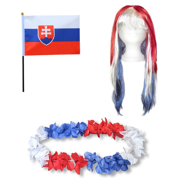Fanset &quot;Slowakei&quot; Slovakia Blumenkette Fahne Flagge Perücke Langhaar