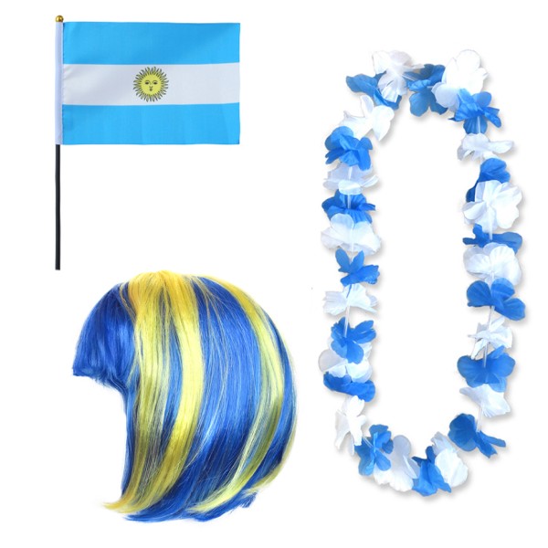 Fanset &quot;Argentinien&quot; Argentina Blumenkette Fahne Flagge Perücke Bob