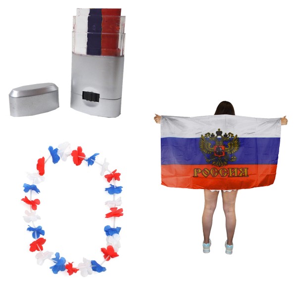 Fan-Paket EM &quot;Russland&quot; Russia Fußball Hawaiikette Schminkstift Poncho