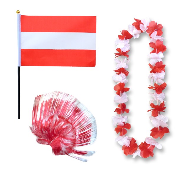 Fanset &quot;Österreich&quot; Austria Blumenkette Fahne Flagge Perücke Irokese