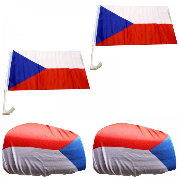 Fan-Paket-3 &quot;Tschechien&quot; Czech Republic WM EM Länder Fußball Flaggen Fahren Autoset Spiegelflaggen