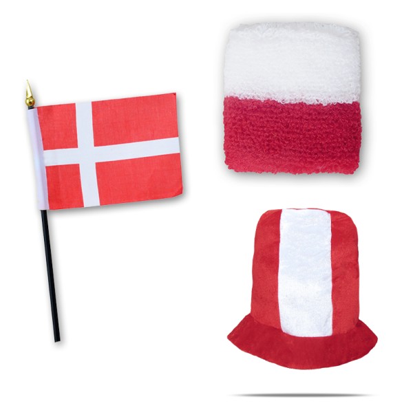 FANSET EM Fußball &quot;Dänemark&quot; Denmark Zylinder Hut Schweißband Mini Flagge
