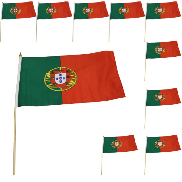 10er Set Fahne Flagge Winkfahne &quot;Portugal&quot; Handfahne EM WM