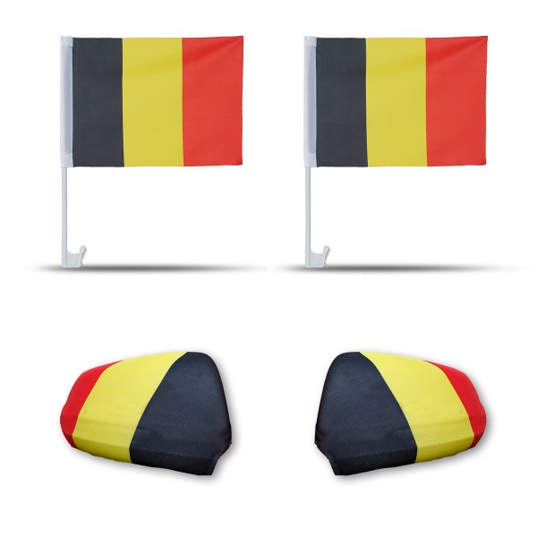 Fan-Paket-3 &quot;Belgien&quot; Belgium WM EM Länder Fußball Flaggen Fahren Autoset Spiegelflaggen