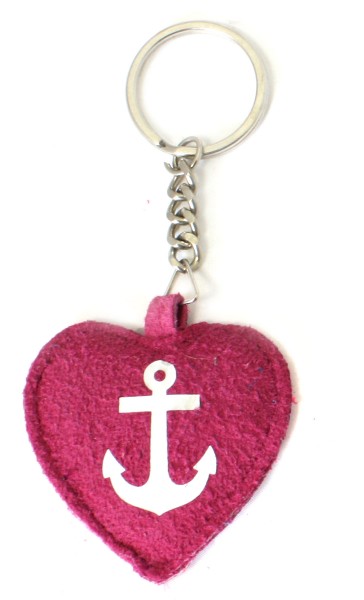 Key Chain &quot;Anchor in Heart&quot; Keyring Leather