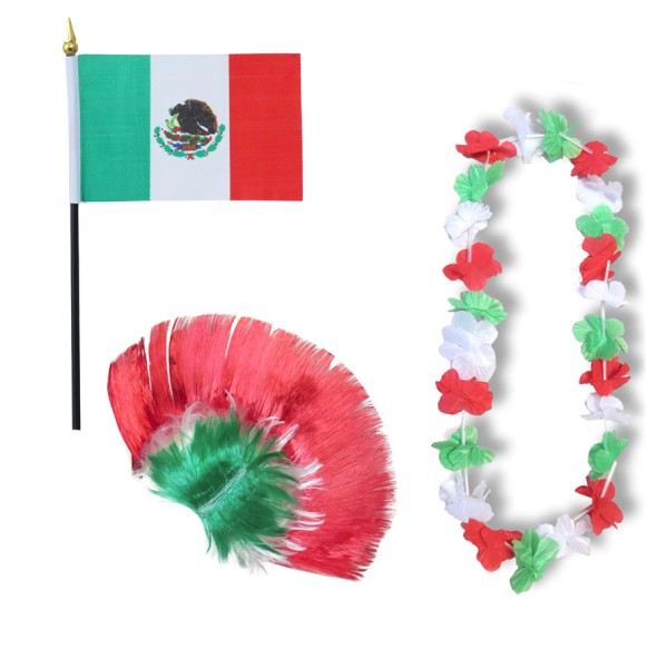 Fanset &quot;Mexiko&quot; Mexico Blumenkette Fahne Flagge Perücke Irokese