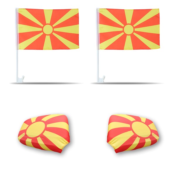 Fan-Paket-3 &quot;Nordmazedonien&quot; North Macedonia WM EM Länder Fußball Flaggen Fahren Autoset Spiegelflag