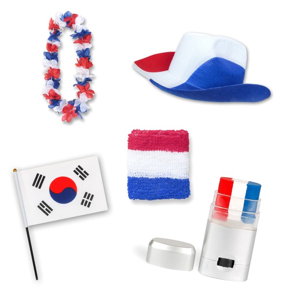 Fan-Paket EM &quot;Südkorea&quot; South Korea Fußball Hut Kette Schminke Schweißband Flagge