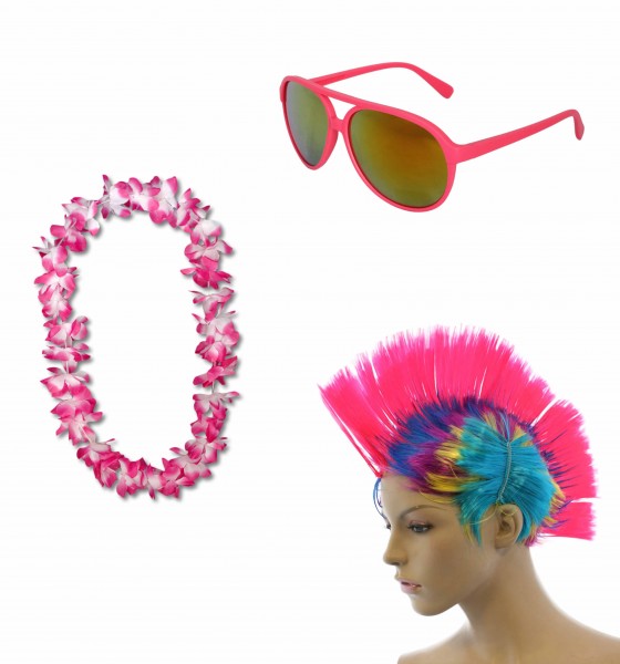 Party SET &quot;Karneval&quot; Hexe Hawaiikette Perücke Iro Sonnenbrille Kostüm