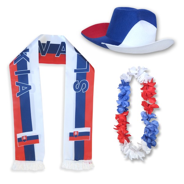 Fan-Paket &quot;Slowakei&quot; Slovakia WM EM Fußball Schal Hawaiikette Hut Fanartikel