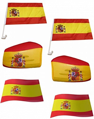 Fanpaket fürs Auto EM &quot;Spanien&quot; Spain Fußball 3D Magnet Außenspiegel Flaggen