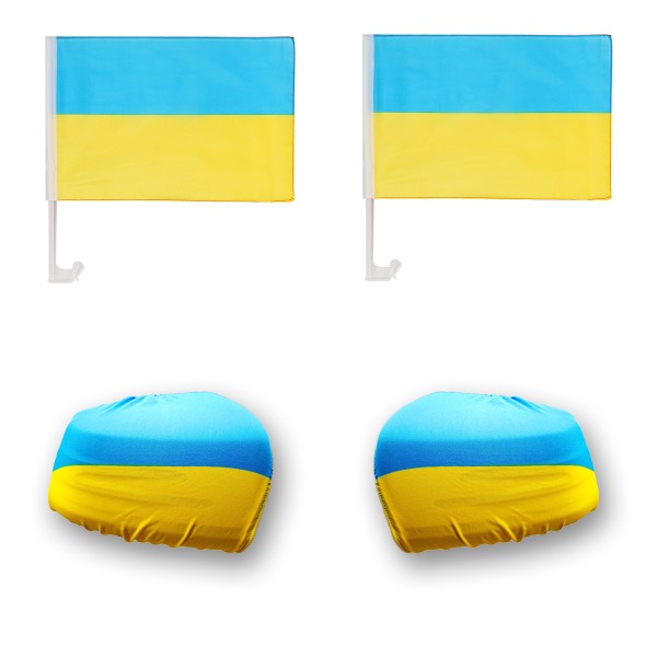 Fan-Paket-3 &quot;Ukraine&quot; WM EM Länder Fußball Flaggen Fahren Autoset Spiegelflaggen