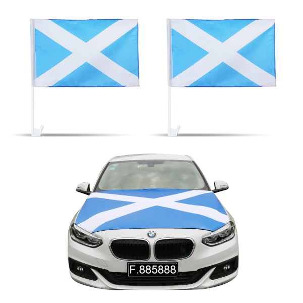 Aut-Fan-Paket EM &quot;Schottland&quot; Scotland Fußball Flaggen Außenspiegel Motorhaubenüberzug