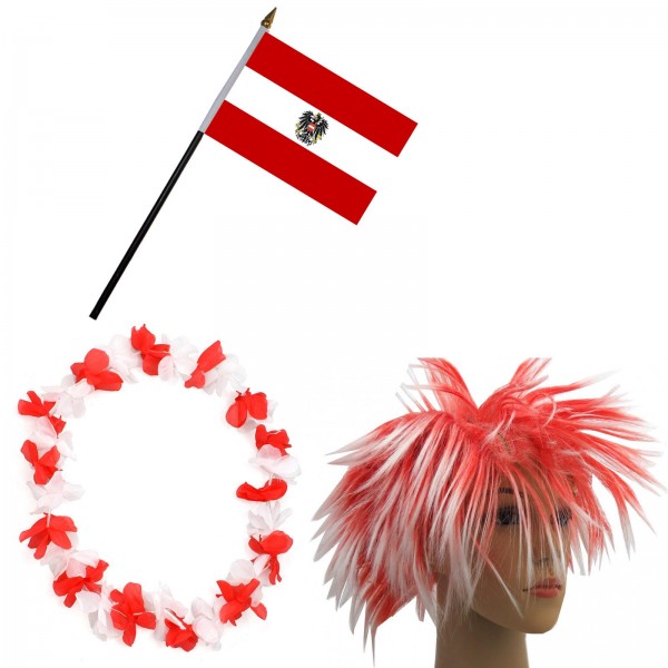 Fan Package Worldcup Football Wig Hawaiian Chain Flag Party SET-4-PM