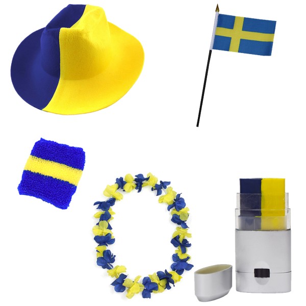 Fan-Paket EM &quot;Schweden&quot; Sweden Fußball Hut Kette Schminke Schweißband Flagge