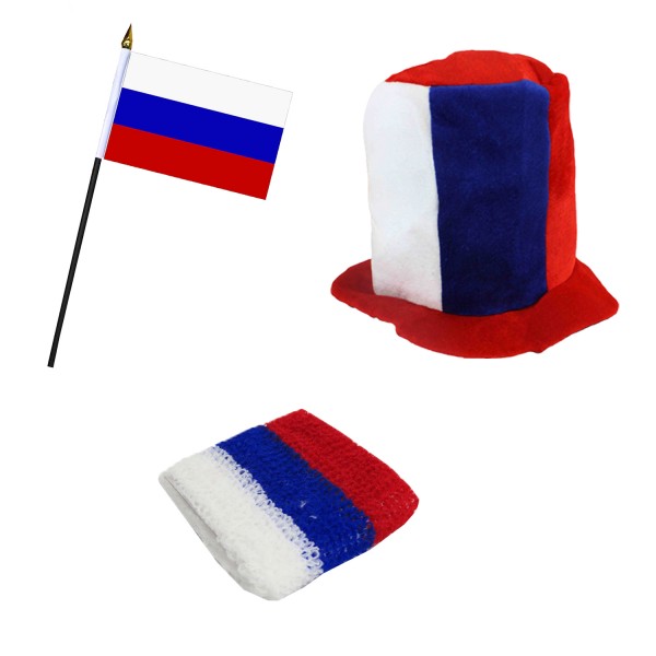 FANSET EM Fußball &quot;Russland&quot; Russia Zylinder Hut Schweißband Mini Flagge