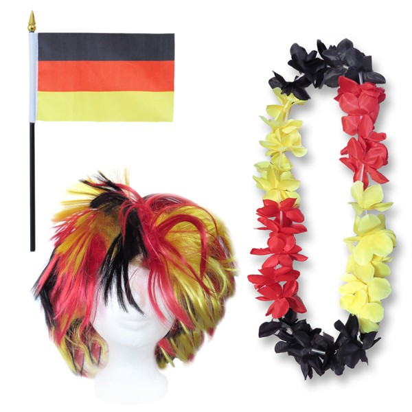 Fanset &quot;Deutschland&quot; Germany Blumenkette Fahne Flagge Perücke Wig