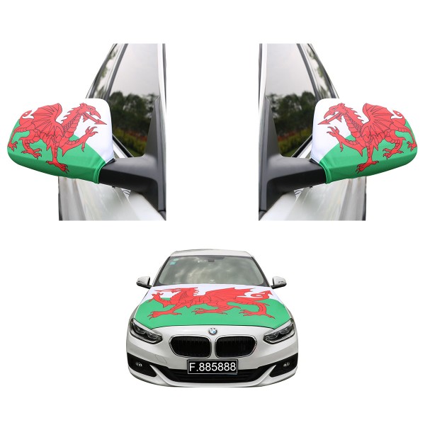 Fanset Auto EM &quot;Wales&quot; Fußball Motorhaube Außenspiegel Flagge
