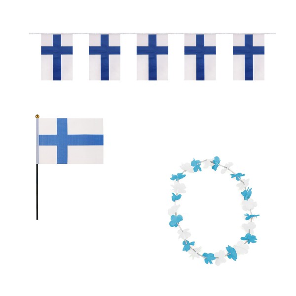 FANSET EM Fußball &quot;Finnland&quot; Girlande Mini Hand Flagge Hawaiikette