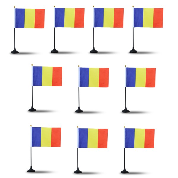 Mini Handfahnen mit Tischständer Fuß 10 Stück Set &quot;Rumänien&quot; Romania EM WM Flaggen Fanartikel
