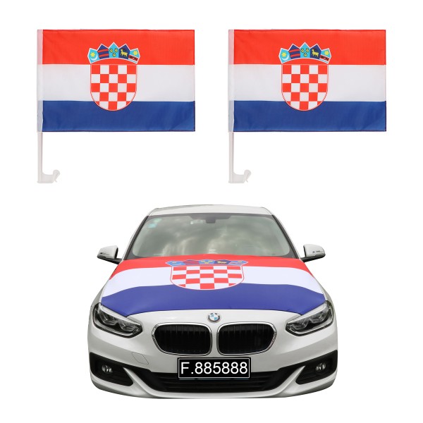 Auto-Fan-Paket EM &quot;Kroatien&quot; Croatia Fußball Flaggen Außenspiegel 3D Magnet Motorhaubenüberzug