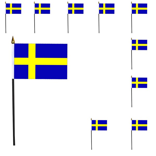 Mini Handfahnen 10 Stück Set &quot;Schweden&quot; Sweden EM WM Flaggen Fanartikel