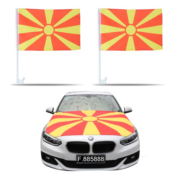 Aut-Fan-Paket EM &quot;Nordmazedonien&quot; Fußball Flaggen Außenspiegel Motorhaubenüberzug