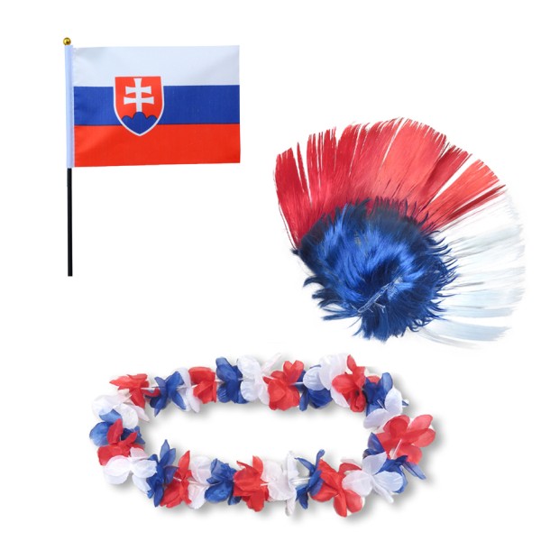 Fanset &quot;Slowakei&quot; Slovakia Blumenkette Fahne Flagge Perücke Irokese