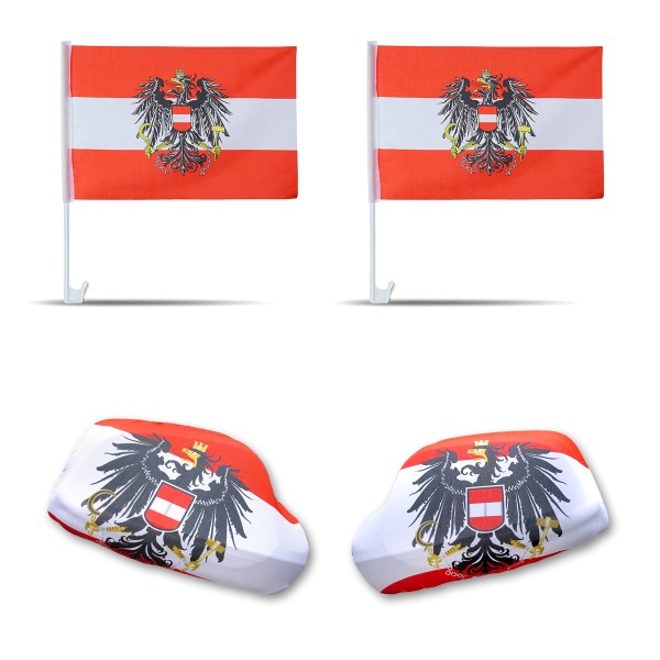 Fan-Paket-3 &quot;Österreich&quot; Austria WM EM Länder Fußball Flaggen Fahren Autoset Spiegelflaggen