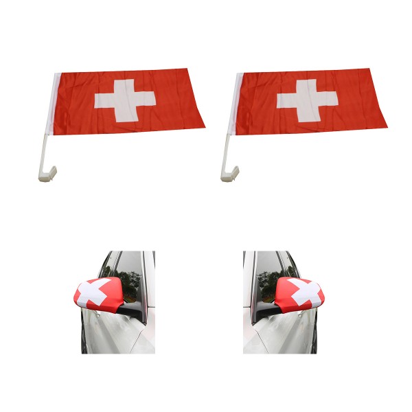 Fan-Paket-3 &quot;Schweiz&quot; Switzerland WM EM Länder Fußball Flaggen Fahren Autoset Spiegelflaggen