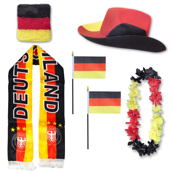 Fan-Paket &quot;Deutschland&quot; Germany WM EM Fußball Schal Hawaiikette Hut Schweissband Fahne Flagge