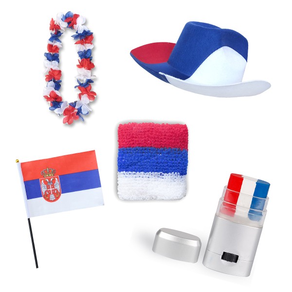 Fan-Paket EM &quot;Serbien&quot; Serbia Fußball Hut Kette Schminke Schweißband Flagge
