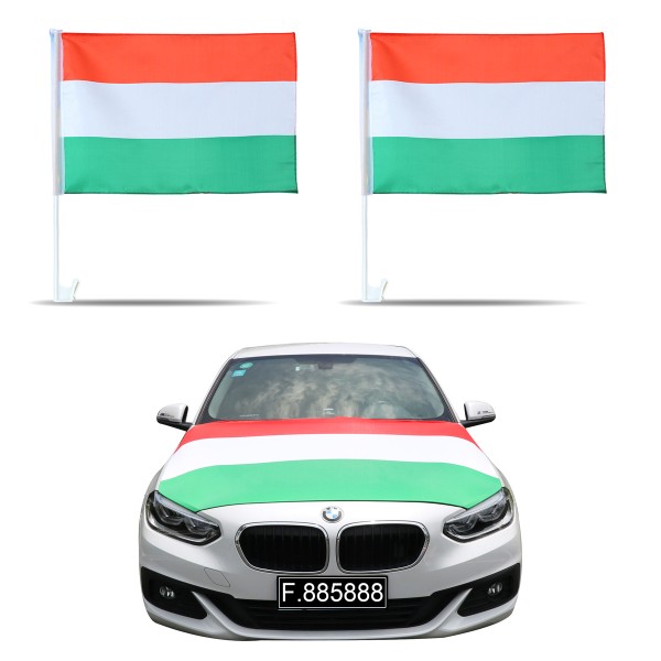 Aut-Fan-Paket EM &quot;Ungarn&quot; Hungary Fußball Flaggen Außenspiegel Motorhaubenüberzug