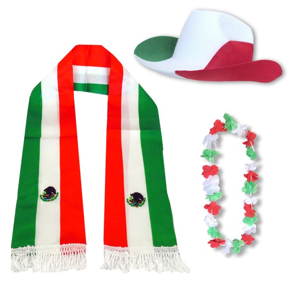Fan-Paket &quot;Mexiko&quot; Mexico WM EM Fußball Schal Hawaiikette Hut Fanartikel