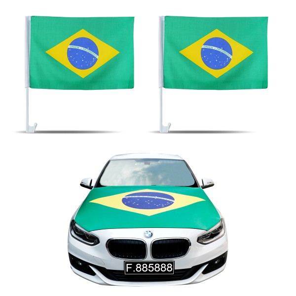 Auto-Fan-Paket EM &quot;Brasilien&quot; Brazil Brasil Fußball Flaggen Außenspiegel 3D Magnet Motorhaubenüberzu