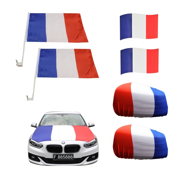 Aut-Fan-Paket EM &quot;Frankreich&quot; France Fußball Flaggen Außenspiegel 3D Magnet Motorhaubenüberzug