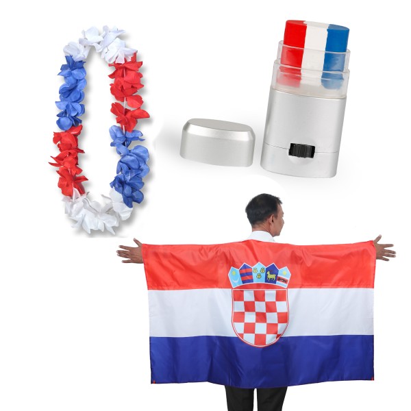 Fan-Paket EM &quot;Kroatien&quot; Croatia Fanset Fußball Hawaiikette Schminkstift Poncho
