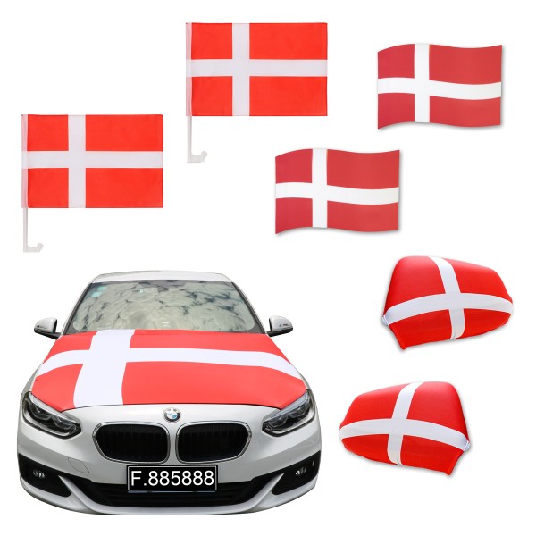 Auto-Fan-Paket EM &quot;Dänemark&quot; Denmark Fußball Flaggen Außenspiegel 3D Magnet Motorhaubenüberzug