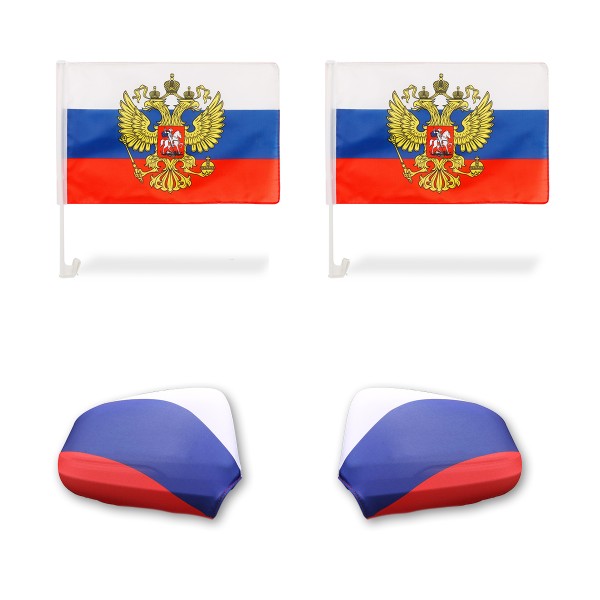 Fan-Paket-3 &quot;Rusland&quot; Russia Wappen WM EM Länder Fußball Flaggen Fahren Autoset Spiegelflaggen