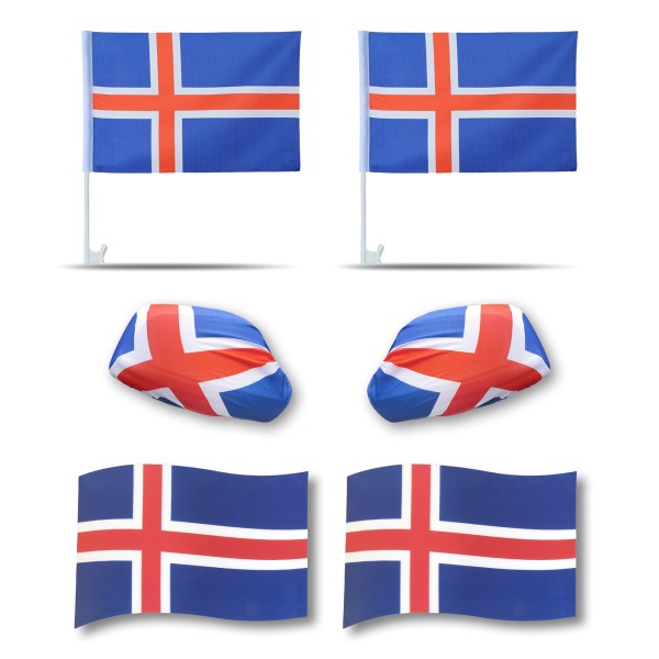 Fanpaket fürs Auto EM &quot;Island&quot; Iceland Fußball 3D Magnet Außenspiegel Flaggen