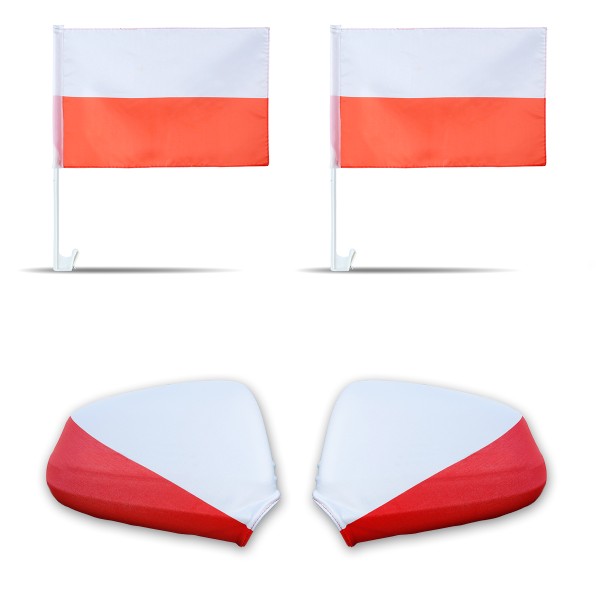 Fan-Paket-3 &quot;Polen&quot; Polska Poland WM EM Länder Fußball Flaggen Fahren Autoset Spiegelflaggen