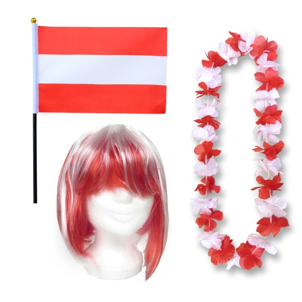 Fanset &quot;Österreich&quot; Austria Blumenkette Fahne Flagge Perücke Bob